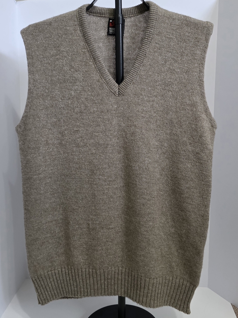 Robert Bruce Vintage Knit V-Neck Sweater Vest Made in USA Union Made Wool Blend